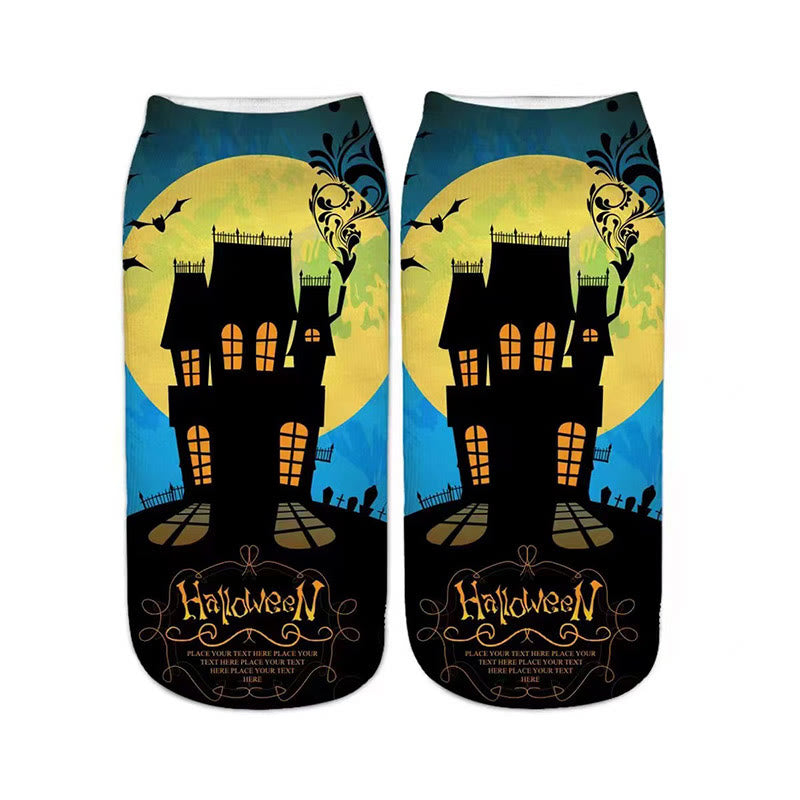 Plus Size Pumpkin Haunted House Quarter Socks(5 Pairs)