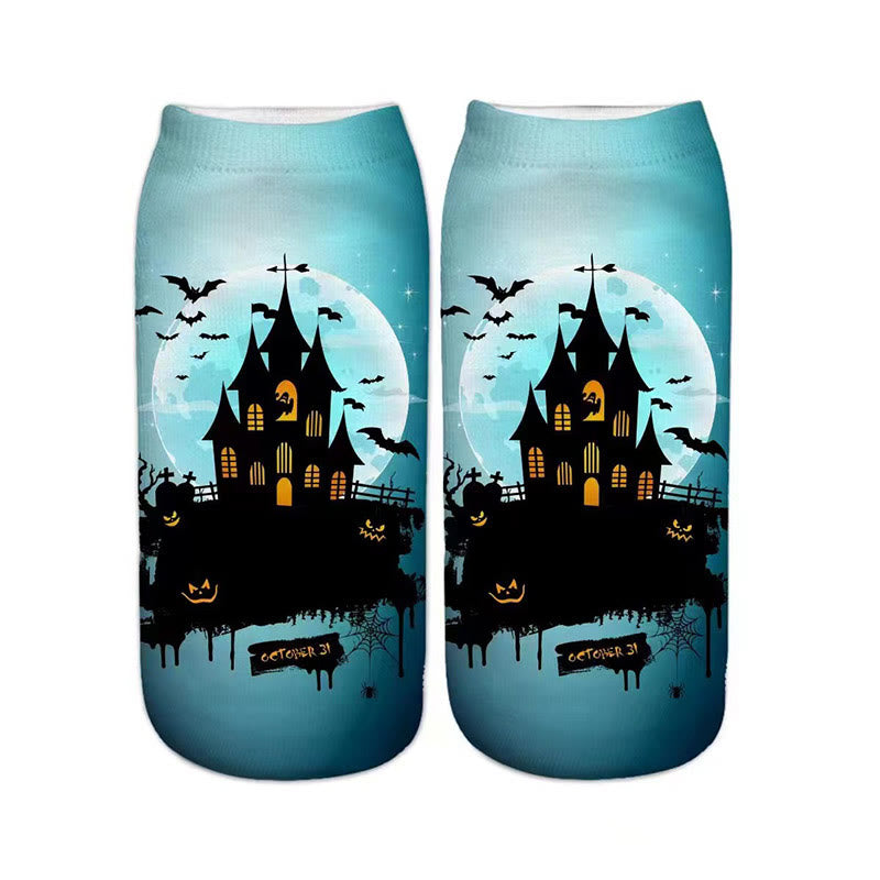 Plus Size Pumpkin Haunted House Quarter Socks(5 Pairs)