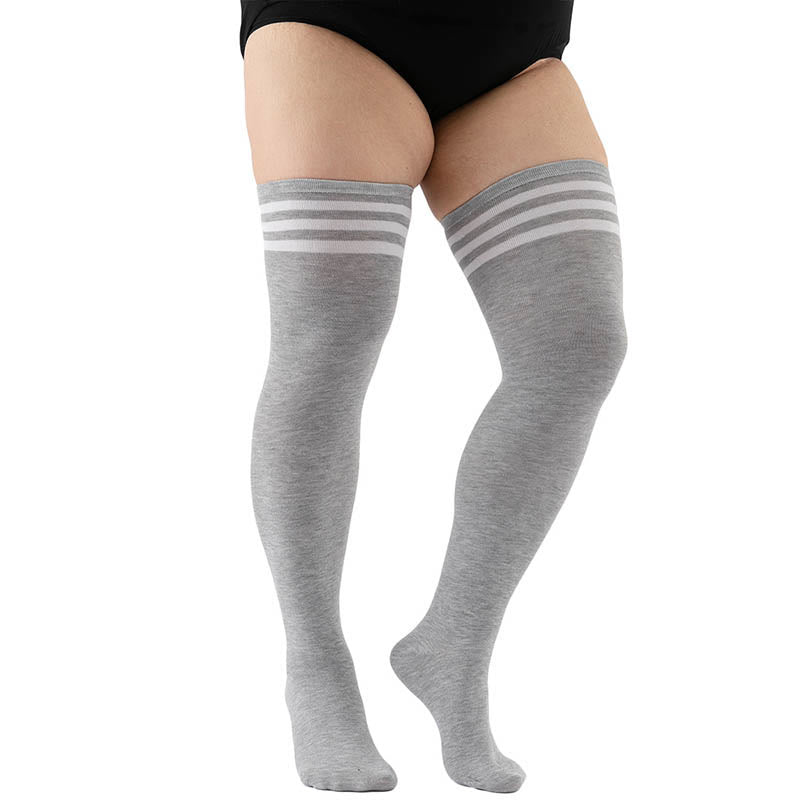 Plus Size Thick Stripes Thigh High Knee Socks