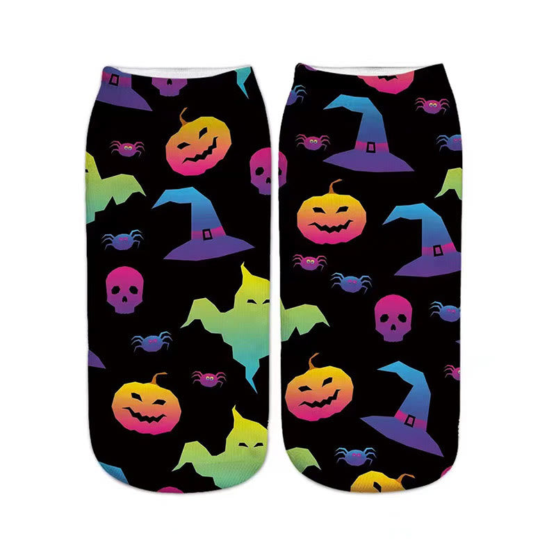 Plus Size Pumpkin Haunted House Quarter Socks(5 Pairs)