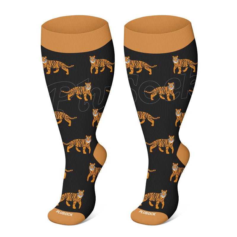 Plus Size Zebra Tiger Leopard Compression Socks(3 Pairs)