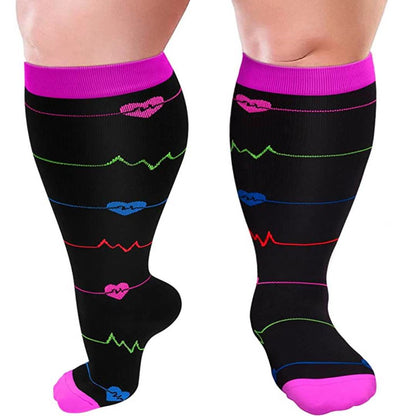 Electrocardiogram Pattern Plus Size Compression Socks(3 Pairs)