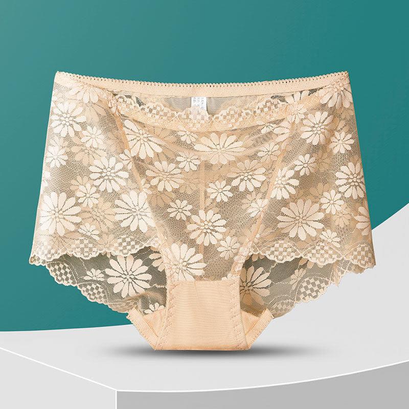 Plus Size High-Waisted Floral Lace Panty(5 Pairs)