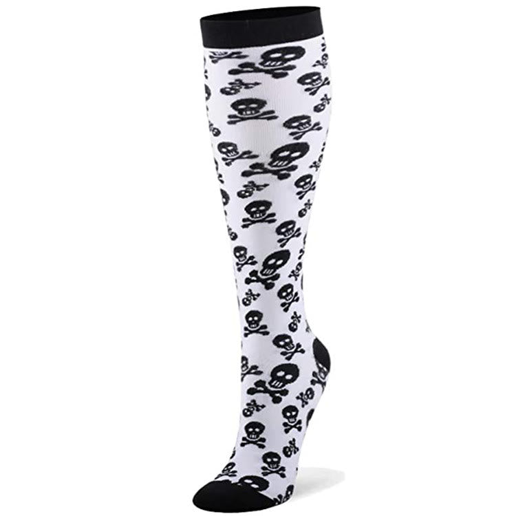 EKG Skull Pattern Plus Size Compression Socks(3 Pairs)