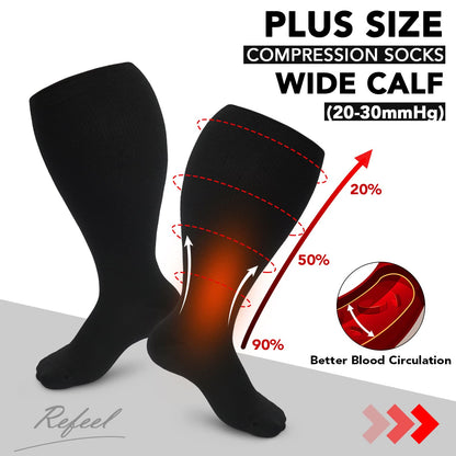 Blue Electrocardiogram Black Heart Plus Size Compression Socks(3 Pairs)