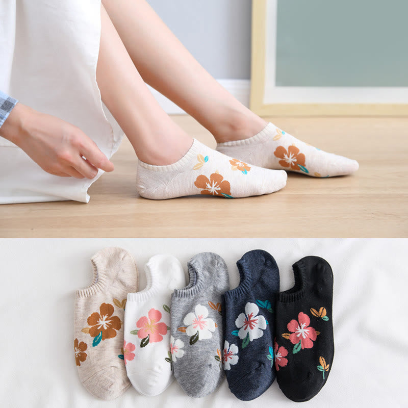 Plus Size Soft Flowers No Show Socks(10 Pairs)