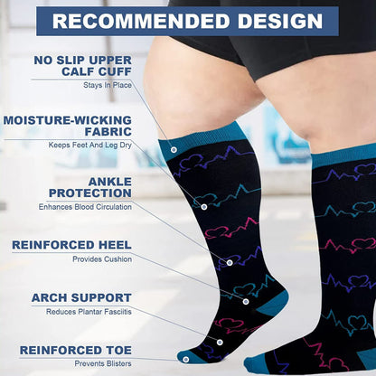 Blue Electrocardiogram Pattern Plus Size Compression Socks(3 Pairs)