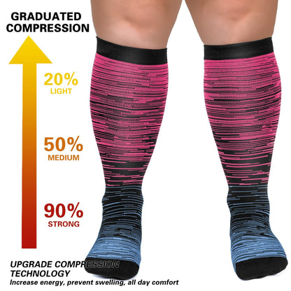 2XL-7XL Rose Red Filaments Plus Size Compression Socks(3 Pairs)