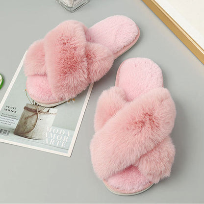 Plus Size Plush Cross Strap Slippers