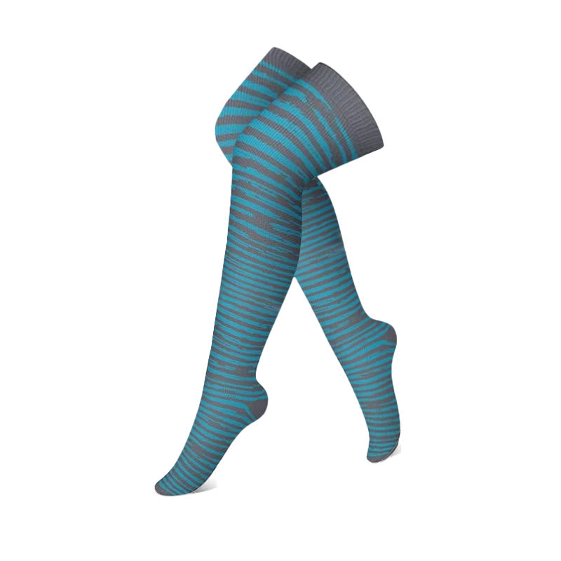 Gray Blue Colorblock Thigh High Compression Socks(3 Pairs)