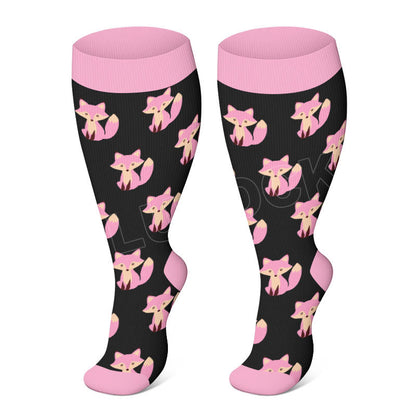 Plus Size Cute Fox Pig Compression Socks(3 Pairs)
