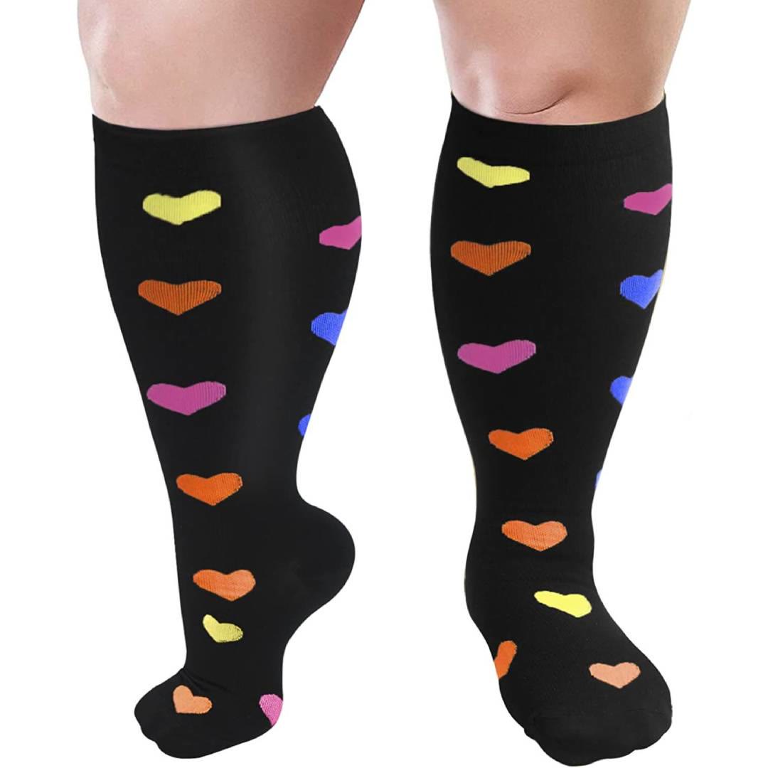 2XL-7XL Skin Purple Electrocardiogram Plus Size Compression Socks(3 Pairs)