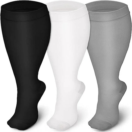 2XL-7XL Solid Color Plus Size Compression Socks(3 Pairs)