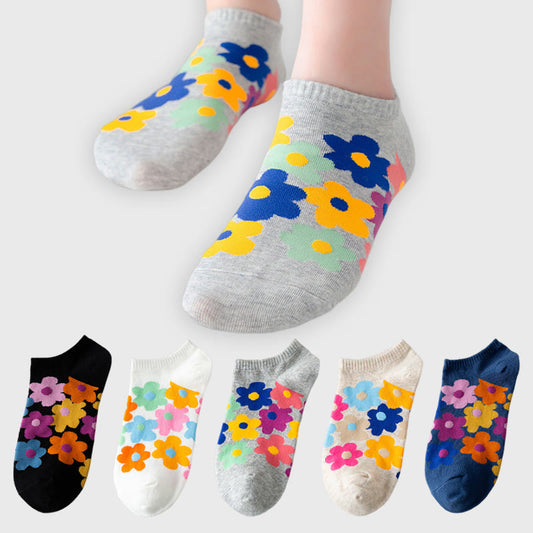 Plus Size Colored Flowers No Show Socks(5 Pairs)