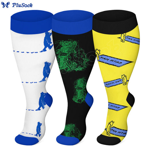 Plus Size Funny Patterns Compression Socks(3 Pairs)