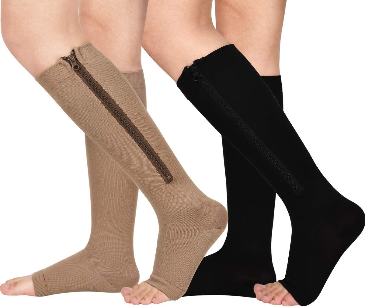 Graduated Compression Zipper Socks Open Toe