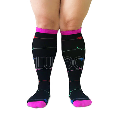 2XL-7XL Purple Electrocardiogram Plus Size Compression Socks(3 Pairs)