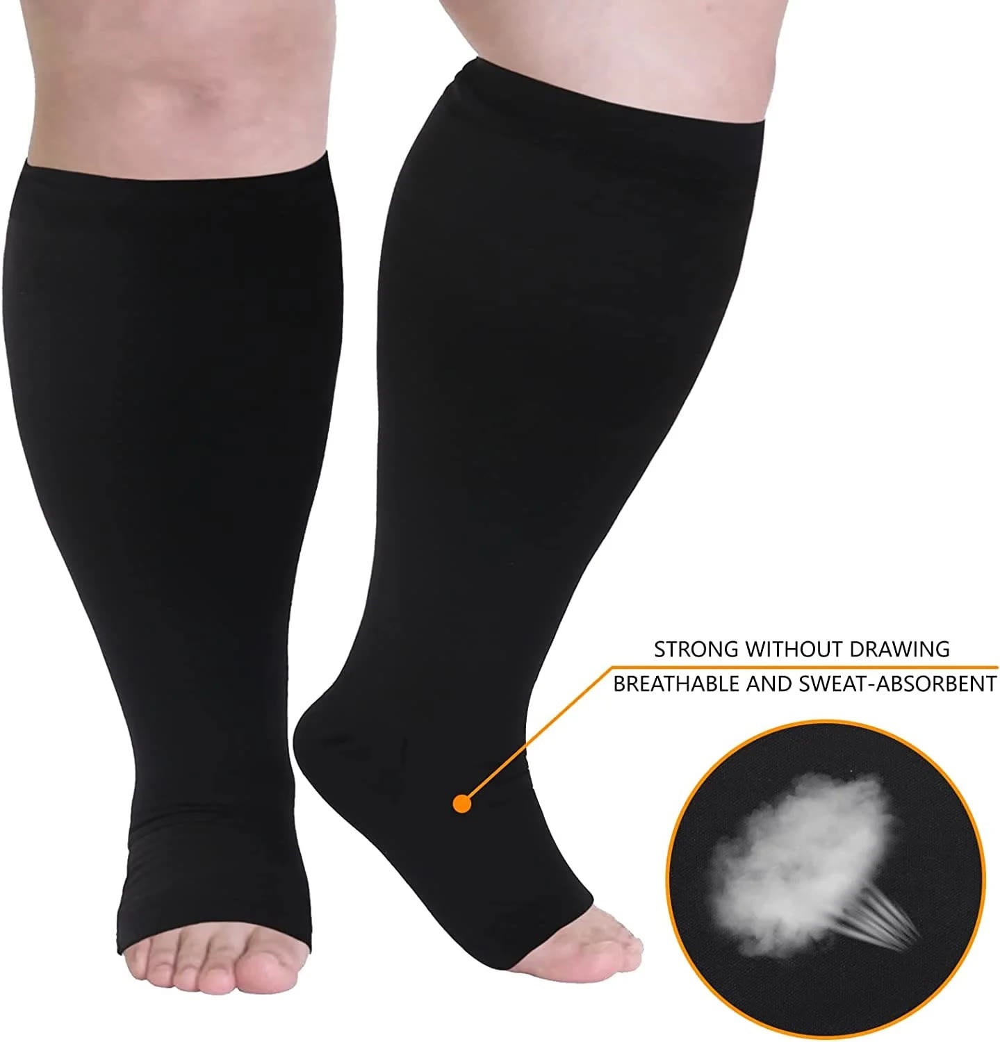 Plus Size Solid Color Open Toe Compression Socks(3 Pairs)