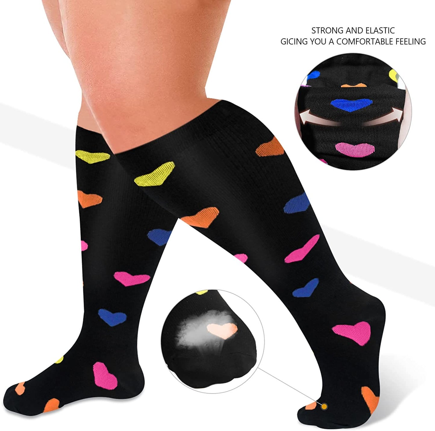 2XL-7XL Skin Heart Dot Plus Size Compression Socks(3 Pairs)