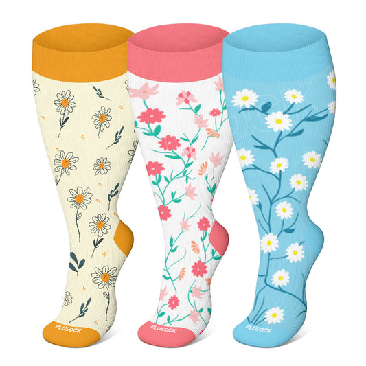 Plus Size Spring Flowers Compression Socks(3 Pairs)