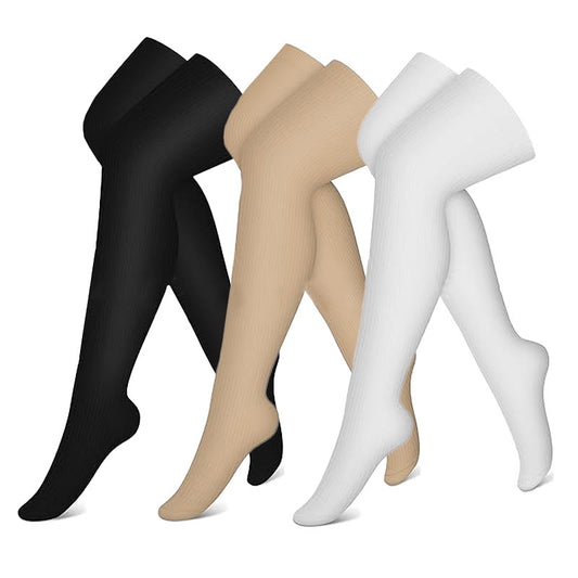 Black White Nude Thigh High Compression Socks(3 Pairs)