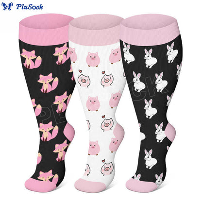 Plus Size Cute Fox Pig Compression Socks