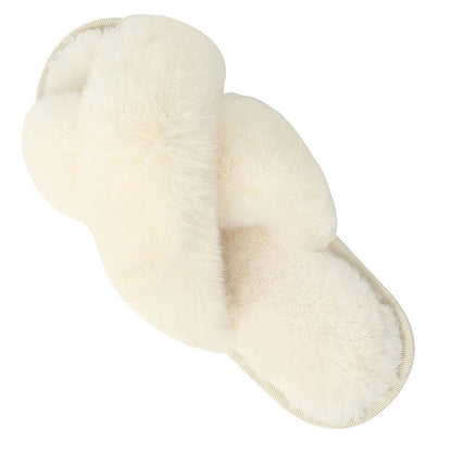 Plus Size Plush Cross Strap Slippers