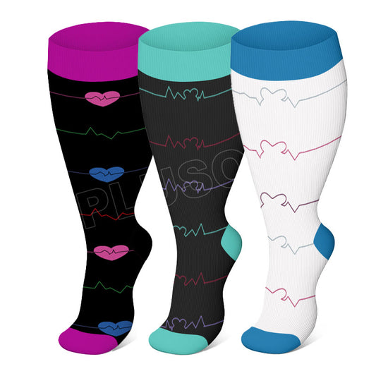 Electrocardiogram Pattern Plus Size Compression Socks(3 Pairs)