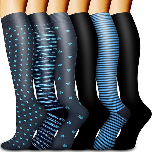 Blue Dots Compression Socks(6 Pairs)