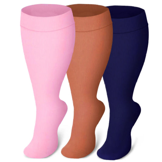 Plus Size Solid Color Wide Calf Compression Socks(3 Pairs)