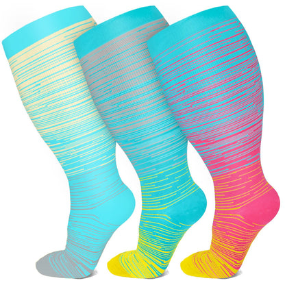 2XL-7XL Plus Size Bright Stripe Compression Socks(3 Pairs)