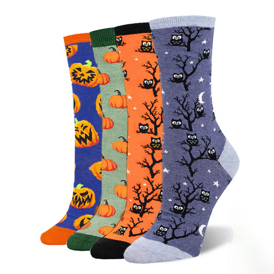 Plus Size Creative Halloween Pattern Crew Socks(4 Pairs)