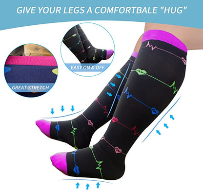 Electrocardiogram Heart Plus Size Compression Socks(3 Pairs)