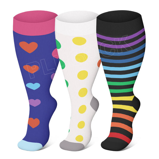 Plus Size Colorful Polka Dots Compression Socks(3 Pairs)