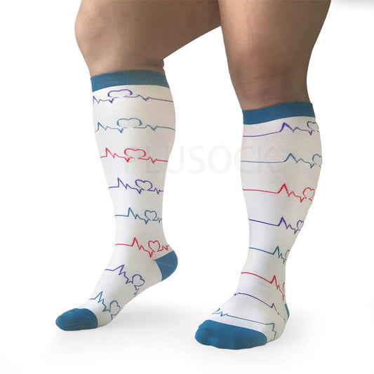 White Electrocardiogram Plus Size Compression Socks(3 Pairs)