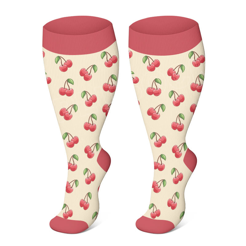 Plus Size Fruit Pattern Compression Socks(3 Pairs)