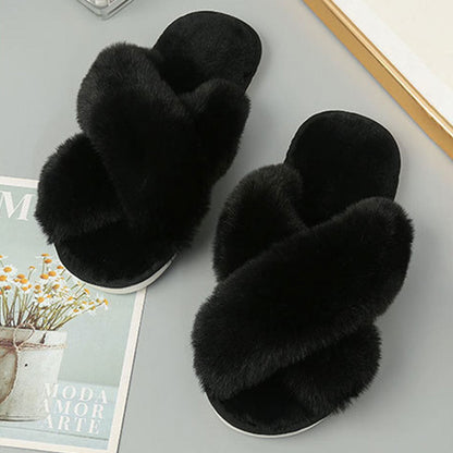 Plus Size Plush Cross Strap Slippers