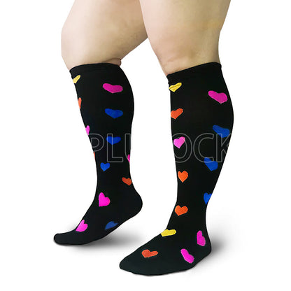 2XL-7XL Heart Pattern Plus Size Compression Socks(3 Pairs)