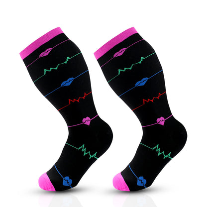 2XL-7XL Purple Electrocardiogram Plus Size Compression Socks(3 Pairs)