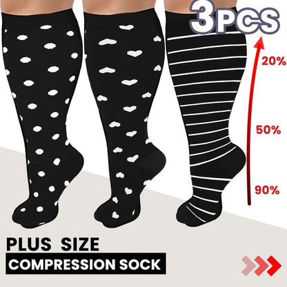 Plus Size White Stripes Compression Socks(3 Pairs)