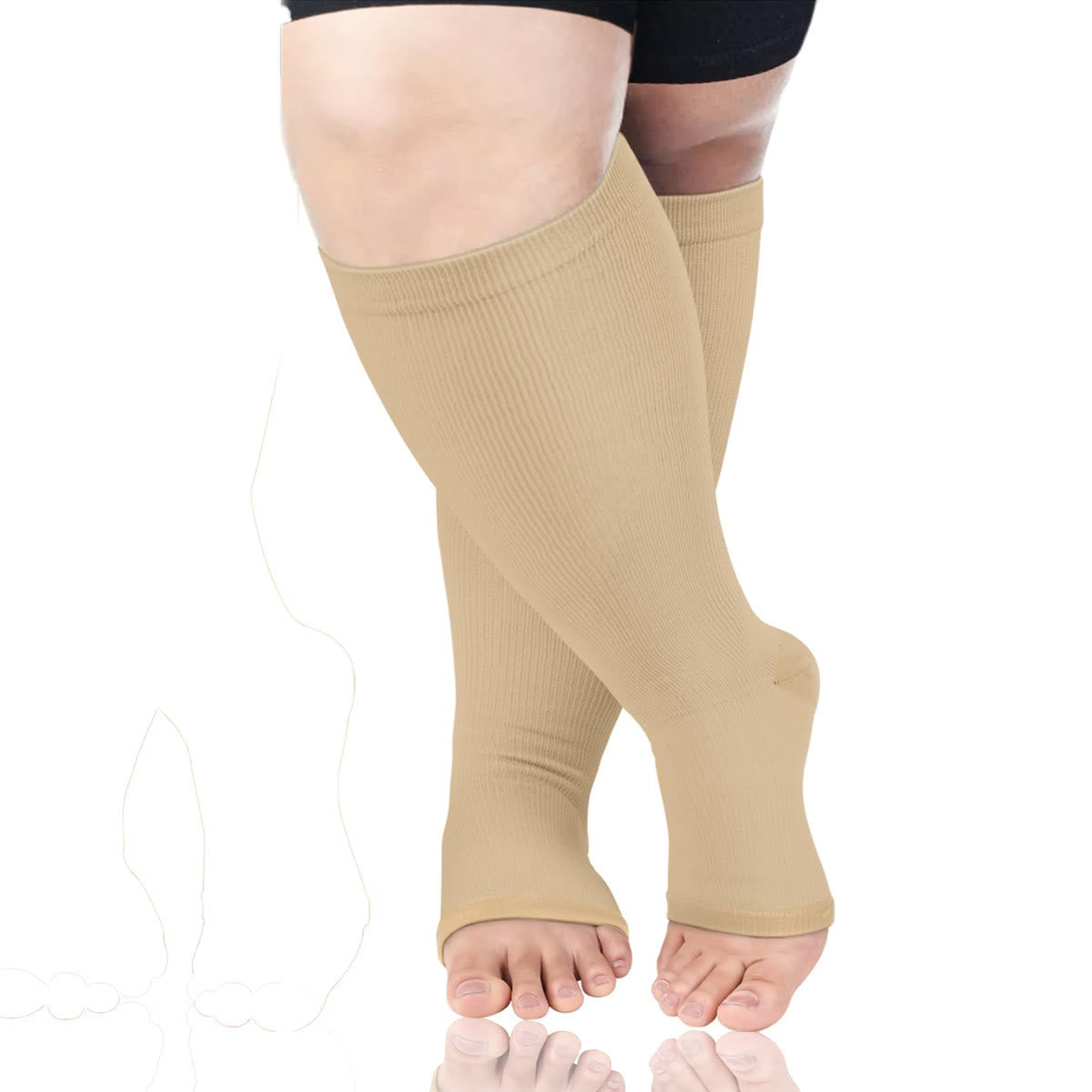 Plus Size Solid Color Open Toe Compression Socks(3 Pairs)