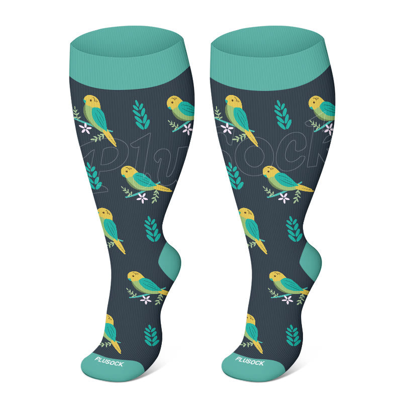 Plus Size Birds Crane Butterflies Compression Socks(3 Pairs)