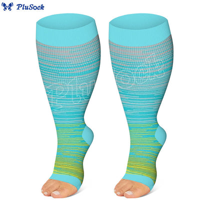 Plus Size Color Stripes Open Toe Compression Socks(3 Pairs)