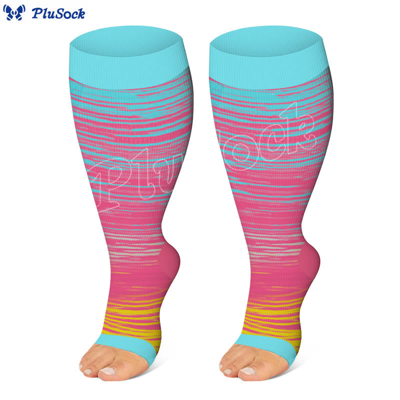 Plus Size Color Stripes Open Toe Compression Socks(3 Pairs)