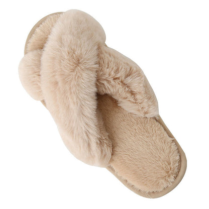 Plus Size Plush Cross Strap Slippers