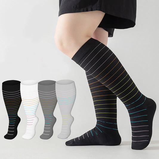 Plus Size Colorful Pinstripes Compression Socks(3 Pairs)