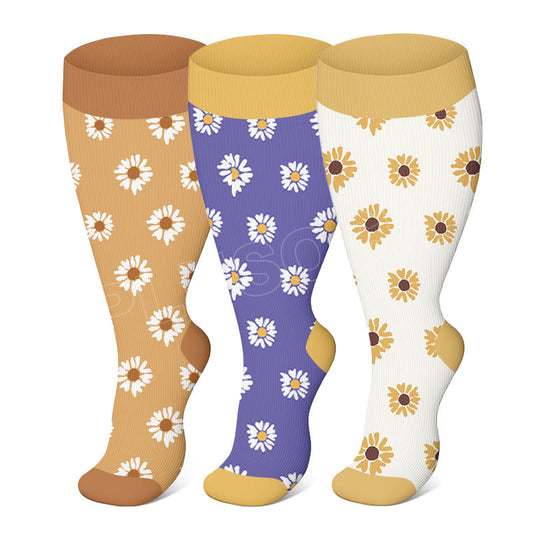 Plus Size Daisy Compression Socks(3 Pairs)