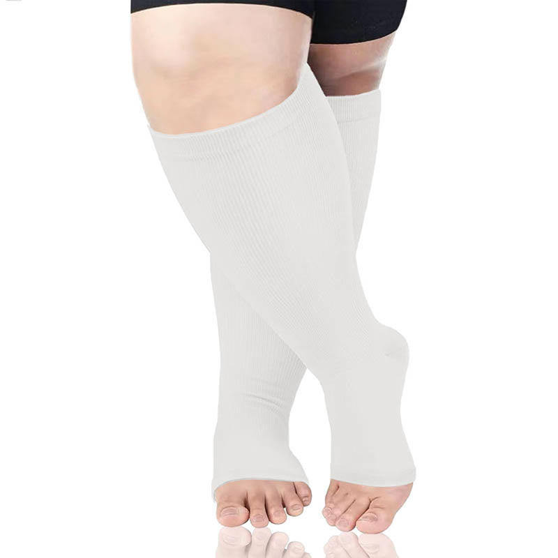 Plus Size Solid Color Open Toe Compression Socks(3 Pairs)