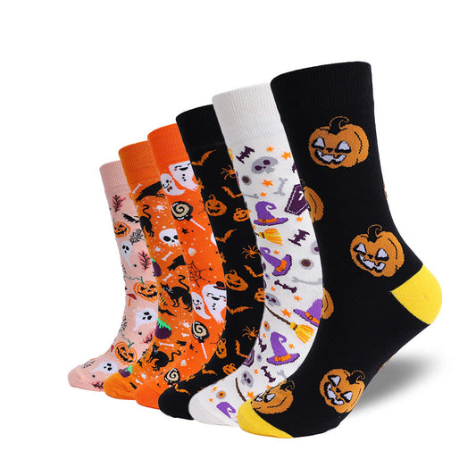 Plus Size Pumpkin Skull Halloween Crew Socks(3 Pairs)