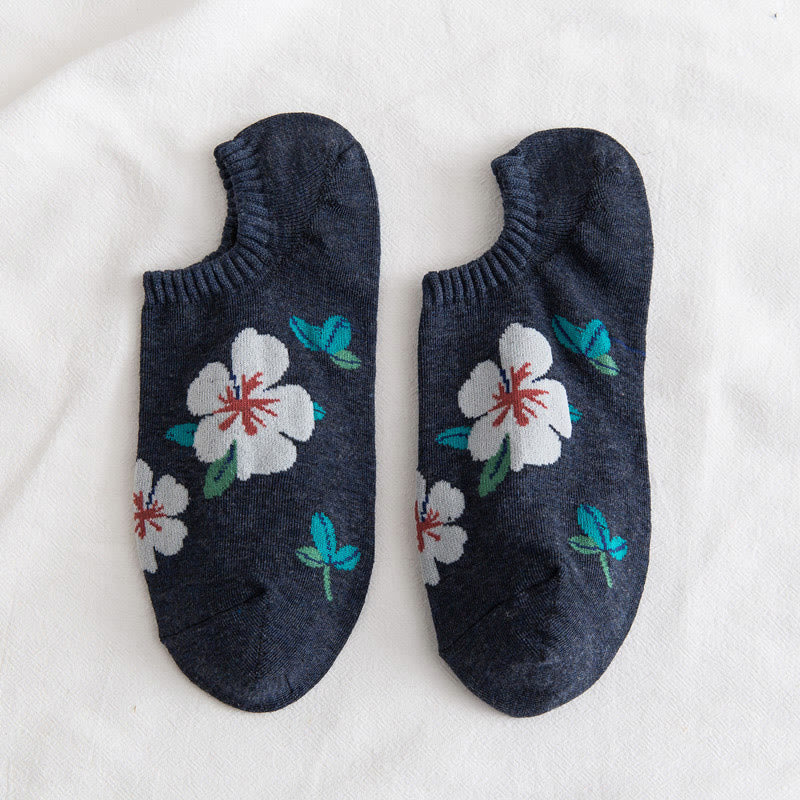 Plus Size Soft Flowers No Show Socks(10 Pairs)